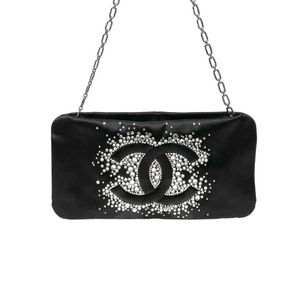 Chanel Black Satin Crystal CC Clutch‎ Chain Shoulder Bag